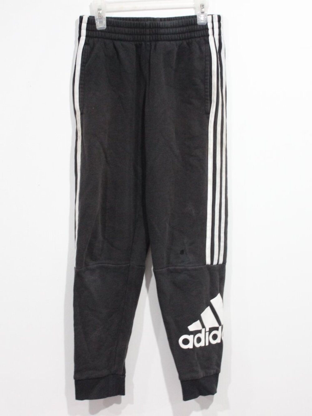 Adidas Boys Black 3-Stripes Big Logo Fleece Joggers